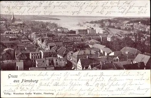 Ak Flensburg in Schleswig Holstein, Blick über die Dächer der Stadt