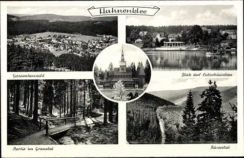 Ak Hahnenklee Bockswiese Goslar im Harz, Gesamtansicht, Kirche, Bärental, Granetal