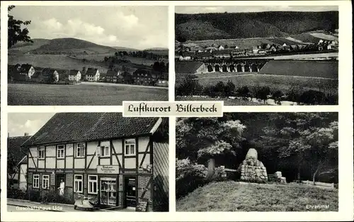 Ak Billerbeck Schnega, Blick auf Gasthaus Ude, Ehrenmal, Brücke