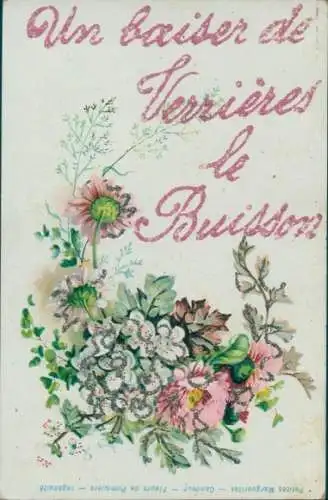 Glitzer Ak Verrières-le-Buisson Essonne, Blumenstrauß, Souvenir