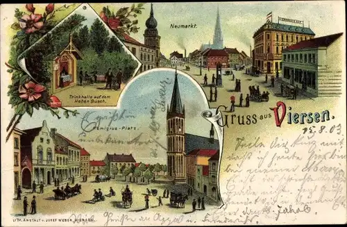 Litho Viersen in Nordrhein Westfalen, Neumarkt, Remigius Platz, Trinkhalle auf dem Hohen Busch