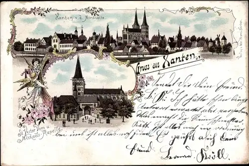 Litho Xanten am Niederrhein, St. Victor Dom, Michaelskapelle, Totalansicht