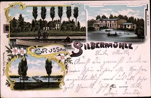 Litho Plau am See, Etablissement Silbermühle, Ruderboote