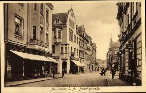 Ak Meuselwitz in Thüringen, Bahnhofstraße, Geschäfte