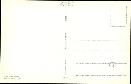 Ak M.S. Prins Albert, Dover Ostend Line, Fährschiff, Ansicht Backbord