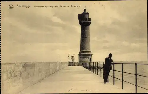 Ak Zeebrugge Westflandern, Vuurtoren, Phare sur le musoir de Mole