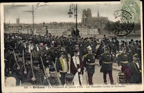 Ak Orléans Loiret, La Procession de Jeanne d'Arc, les Autorites Civiles et Militaires