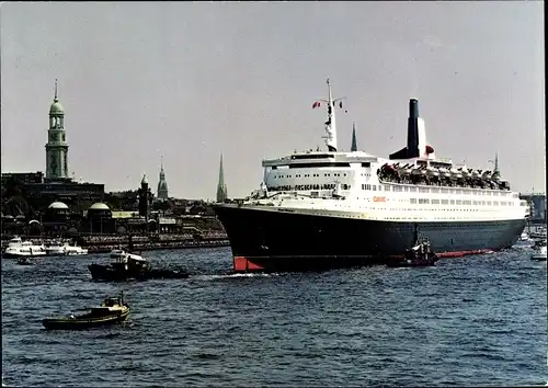 Ak Hamburg, Dampfschiff Queen Elizabeth 2 im Hafen, Cunard Line