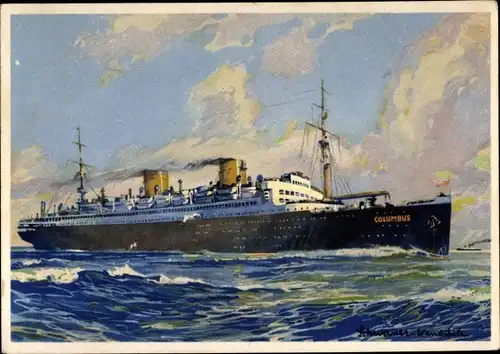 Künstler Ak Dampfschiff Columbus, Norddeutscher Lloyd Bremen