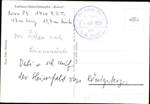 Ak Turbinenschnelldampfer Kaiser, HAPAG Seebäderdienst