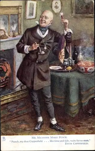 Künstler Ak Charles Dickens, David Copperfield, Mr. Micawber makes punch