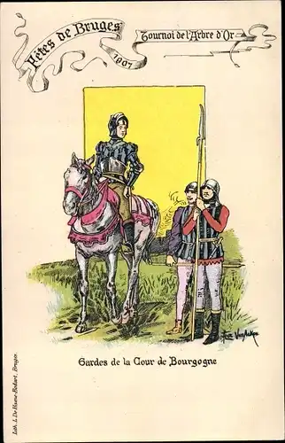 Künstler Ak Bruges Brügge Westflandern, Festes 1907, Tournoi d'Arbre d'Or, Gardes