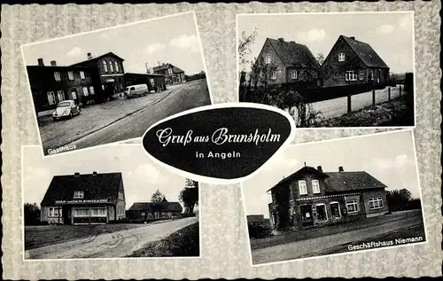 Ak Brunsholm Esgrus in Angeln, Gasthaus, Geschäftshaus Niemann, Straßenpartie