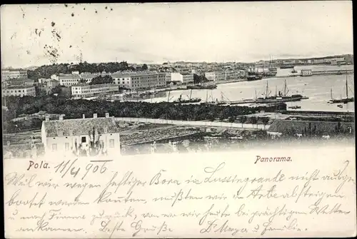 Ak Pola Pula Kroatien, Panorama, Hafen