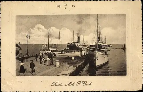 Ak Triest Trieste Friuli Venezia Giulia, Molo S. Carlo, Passagierdampfer