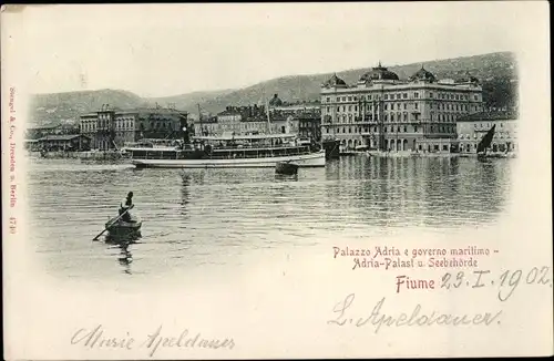 Ak Rijeka Fiume Kroatien, Palazzo Adria, governo maritimo, Hafen, Seebehörde, Reederei UNgaro Croata