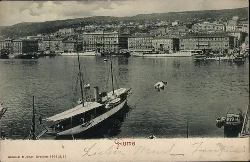 Ak Rijeka Fiume Kroatien, Hafen, Dampfer der Reederei Ungaro Croata, Kuk Marine