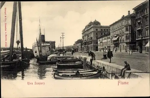 Ak Rijeka Fiume Kroatien, Riva Szapary, Hafen, Kuk Handelsmarine