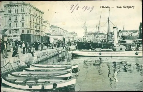 Ak Rijeka Fiume Kroatien, Riva Szapáry, Hafen, Kuk Kriegsmarine Dampfer Magyar
