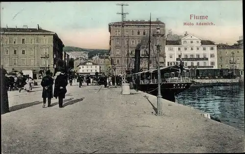Ak Rijeka Fiume Kroatien, Molo Adamich, Hafen, Kuk Handelsmarine, Dampfer Sava, Ungaro Croata