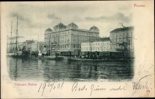 Ak Rijeka Fiume Kroatien, Palazzo Adria, Hafen, SMS Torpedoboot, Kuk Kriegsmarine