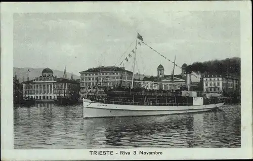 Ak Triest Trieste Friuli Venezia Giulia, Riva 3 Novembre, Passagierdampfer Miramar, Kuk Marine