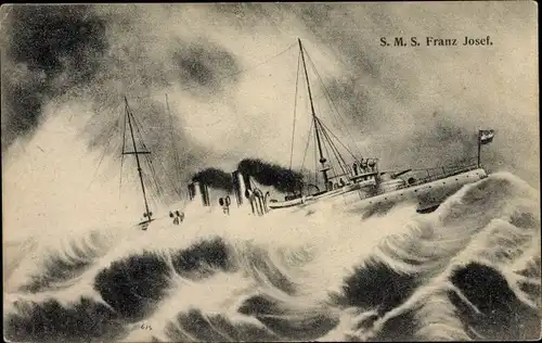 Künstler Ak Österreichisches Kriegsschiff, Panzerschiff SMS Franz Josef, Kuk Kriegsmarine
