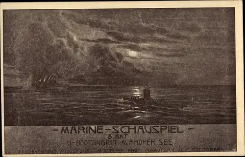 Künstler Ak Wien 2, Prater, Marineschauspiel 1918, U-Boot Angriff auf hoher See