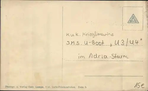 Ak Kuk Kriegsmarine, U-Boot SM U3, U4, schwerer Seegang in der Adria