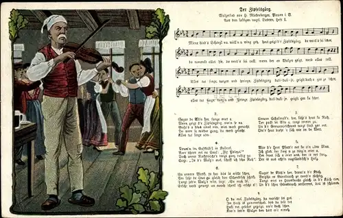 Lied Ak Der Zipfelsgörg, Vogtländisches Volkslied, Musikant mit Geige, tanzende Paare