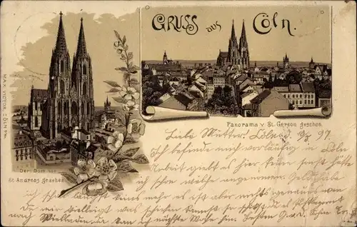 Litho Köln am Rhein, Dom, Stadtbild