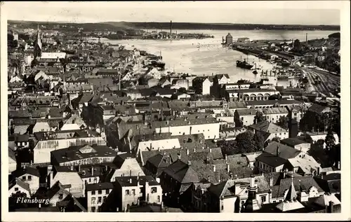 Ak Flensburg in Schleswig Holstein, Panorama, Vogelschau