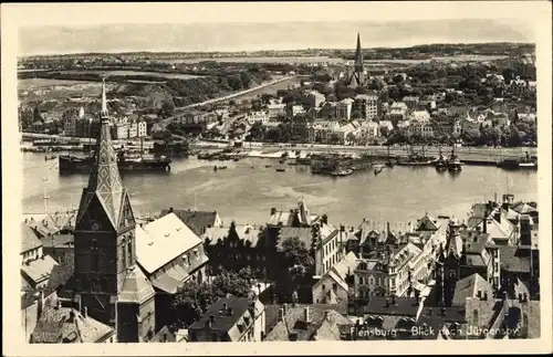 Ak Flensburg in Schleswig Holstein, Jürgensby, Fliegeraufnahme, Kirche