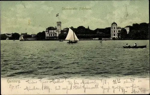 Ak Hamburg Uhlenhorst, Fährhaus, Panorama, Ruderboot, Segelboot