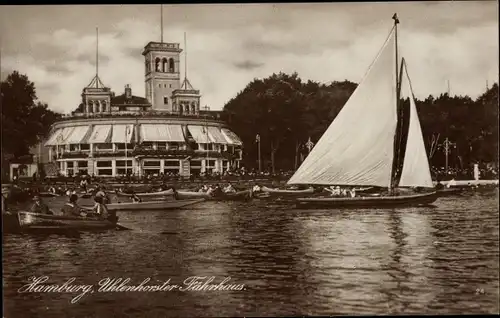 Ak Hamburg Uhlenhorst Mundsburg, Fährhaus, Segelboot