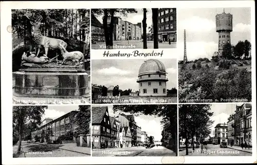 Ak Hamburg Bergedorf, Aussichtsturm, Sternwarte, Lohbrügger Landstraße, Hirschgruppe, Luisenschule