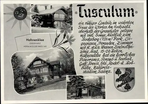 Ak Hahnenklee Bockswiese Goslar im Harz, Landhaus Tusculum, Herm. Müller Weg 143