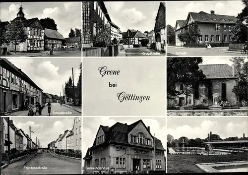 Ak Göttingen in Niedersachsen, Gemeindehaus, Schulstraße, Freibad, Krugstraße, Friedensstraße