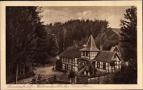 Ak Roda Stadtroda in Thüringen, Sommerfrische Weihertalmühle, Fachwerkbau