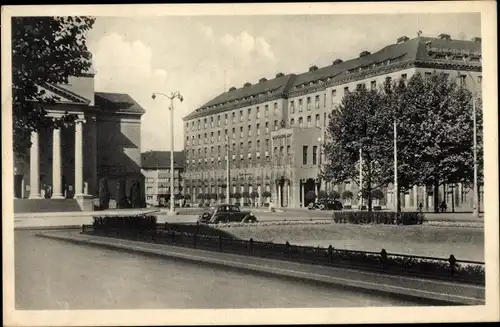 Ak Duisburg Rhein, Hotel Duisburger Hof AG, Straßenansicht, Gartenanlagen