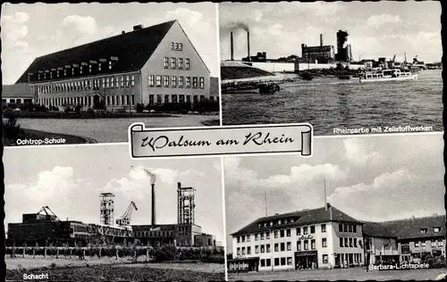 Ak Walsum Duisburg im Ruhrgebiet, Schacht, Rheinpartie, Zellstoffwerk, Ochtrop Schule, Lichtspiele