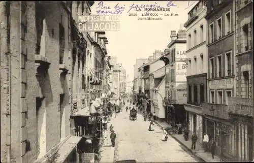 Ak Lisieux Calvados, La Rue Pont Mortain, Machines Agricoles Ch. Jacobi