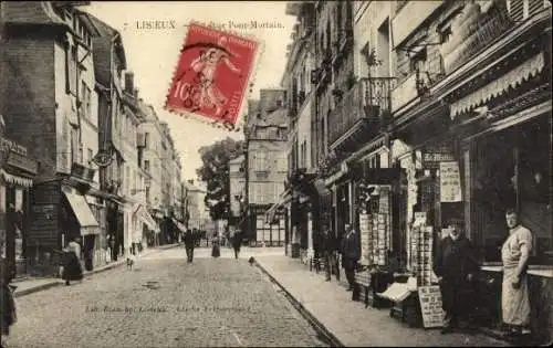 Ak Lisieux Calvados, La Rue Pont Mortain, Geschäfte