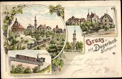 Litho Degerloch Stuttgart in Baden Württemberg, Auffahrt der Zahnradbahn, Turm