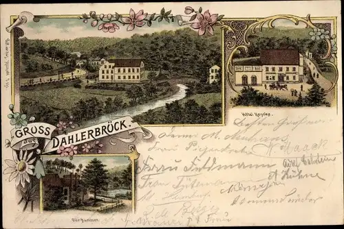 Litho Dahlerbrück Schalksmühle im Sauerland, Hotel Hencke, Ortsansichten