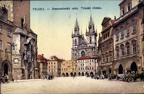 Ak Praha Prag Tschechien, Staromestsky orloj, Tynsky chram