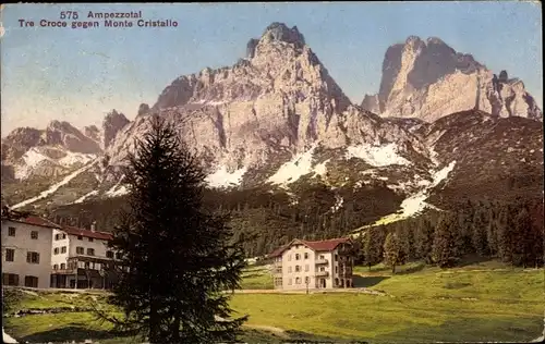 Ak Ampezzo Friuli Venezia Giulia Italien, Ampezzotal, Tre Croce gegen Monte Cristallo