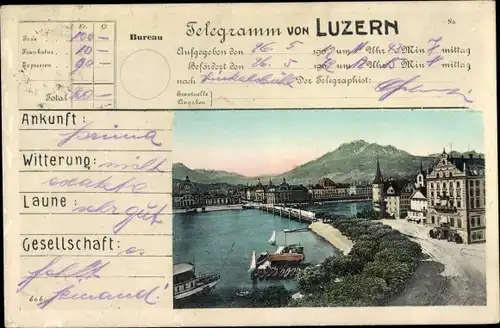 Ak Luzern Stadt Schweiz, Stadtansicht, Telegramm