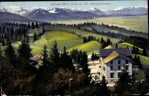 Ak Bregenz am Bodensee Vorarlberg, Gasthaus Pfänder Dohle, Alpenpanorama