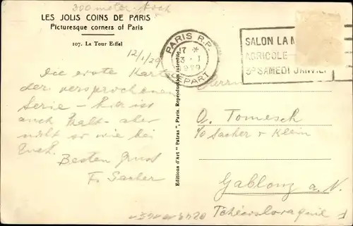 Ak Paris VII, La Tour Eiffel, Eiffelturm